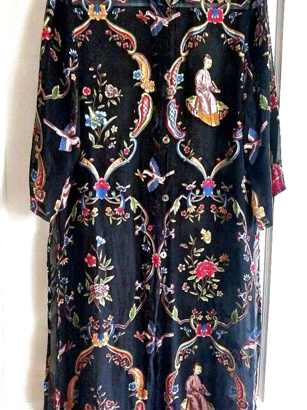 Stunning Vintage Citron Santa Monica Silk Burnout Sheer Kimono Duster Oriental